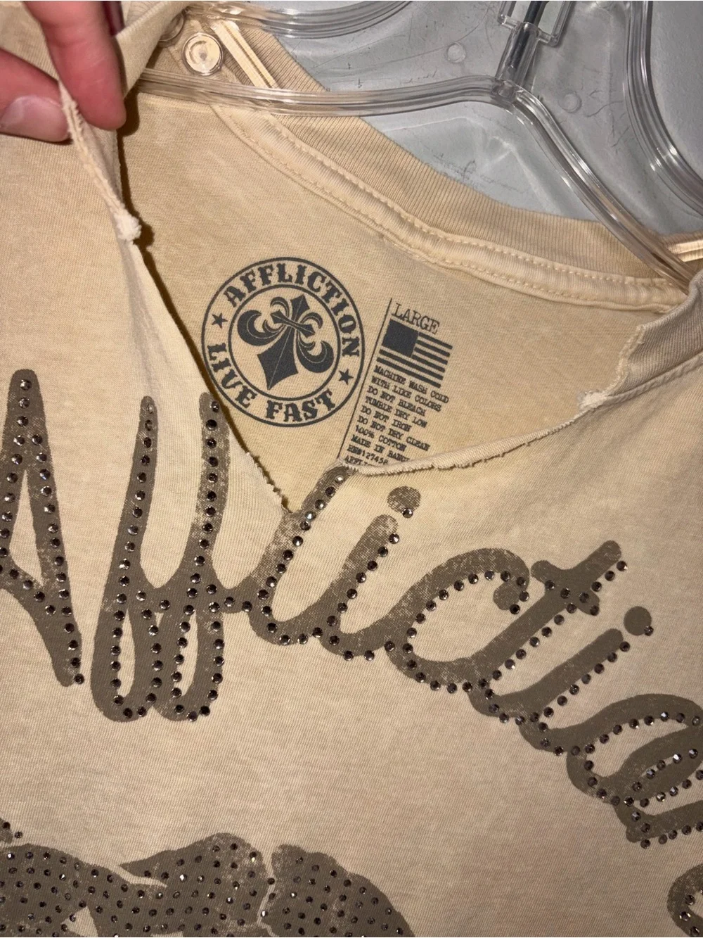 Affliction Sequin Phoenix Fringe T-Shirt Boho Festival Women’s L - Picture 3 of 4